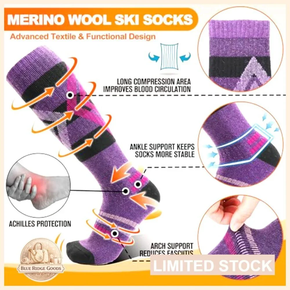 Merino Wool Ski Socks Thermal Winter Warm Thick Knee High Unisex